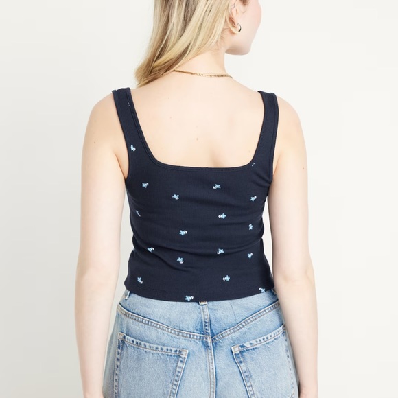 NWT OLD NAVY Ultra-Crop Rib-Knit Top Color: Navy Floral - Picture 3 of 10
